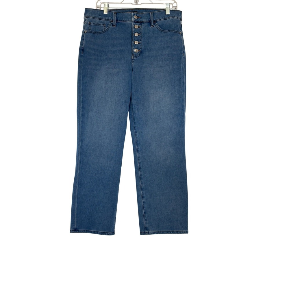 Express Straight Ankle High Rise Jeans 90's Medium Wash Button Fly Size 12